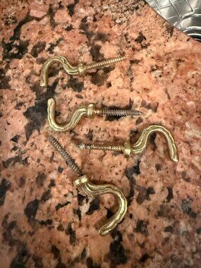 Brass Curtain Tiebacks, Gold Tone Metal Drape Holdbacks, Ceiling Hooks Set of 4